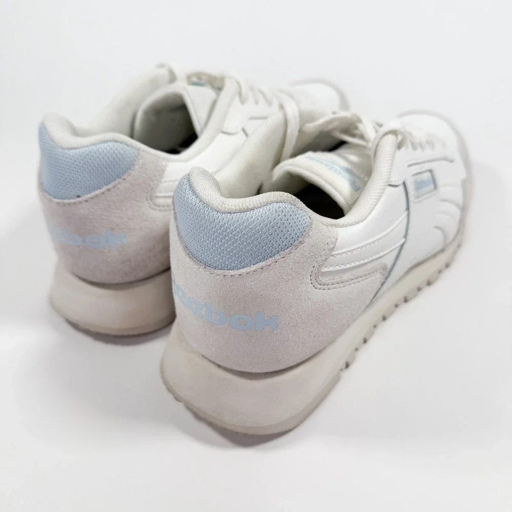 Reebok Classic Leather White Blue Sneakers Mens‎ 9.5 Casual Retro Shoes